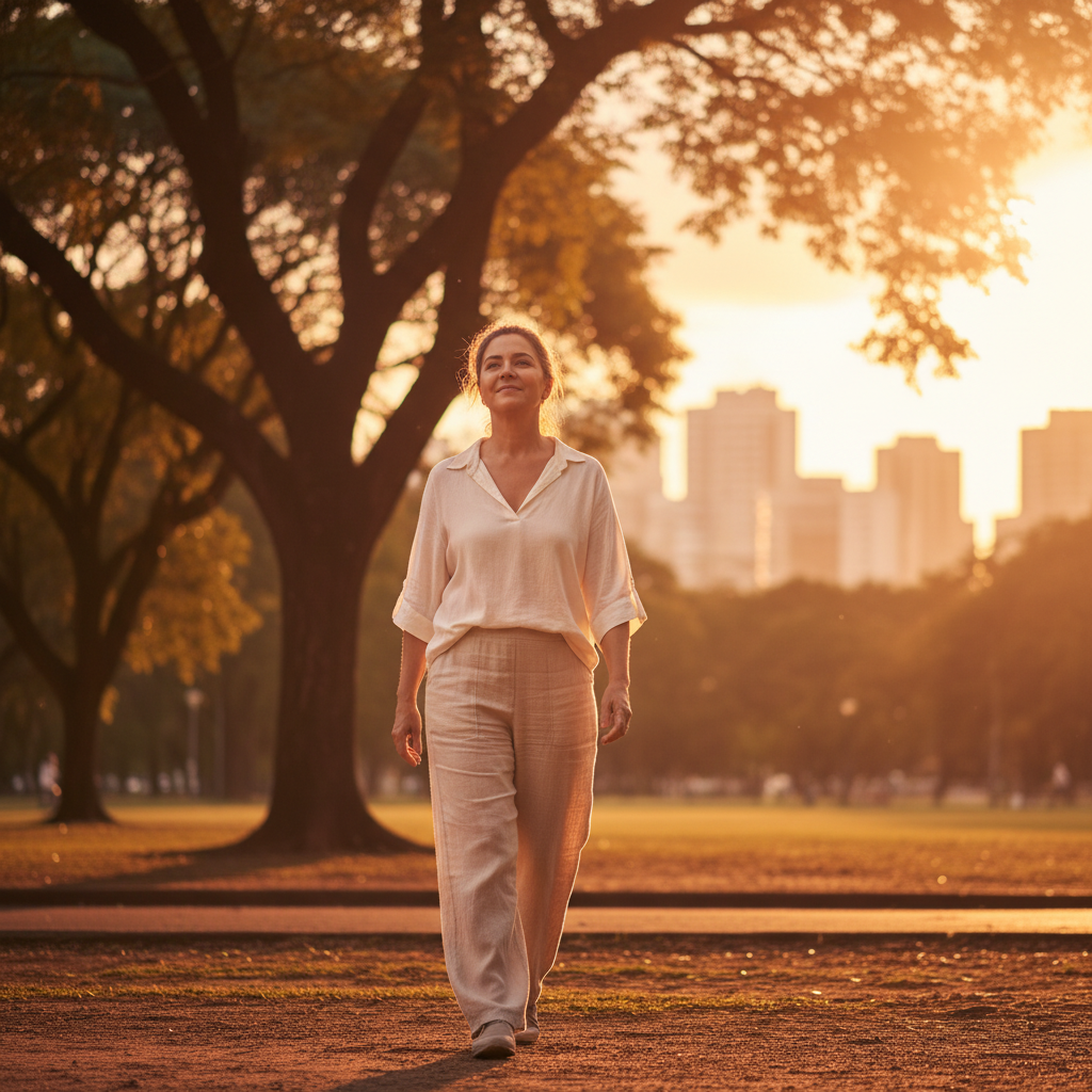 Mulher caminhando no parque
