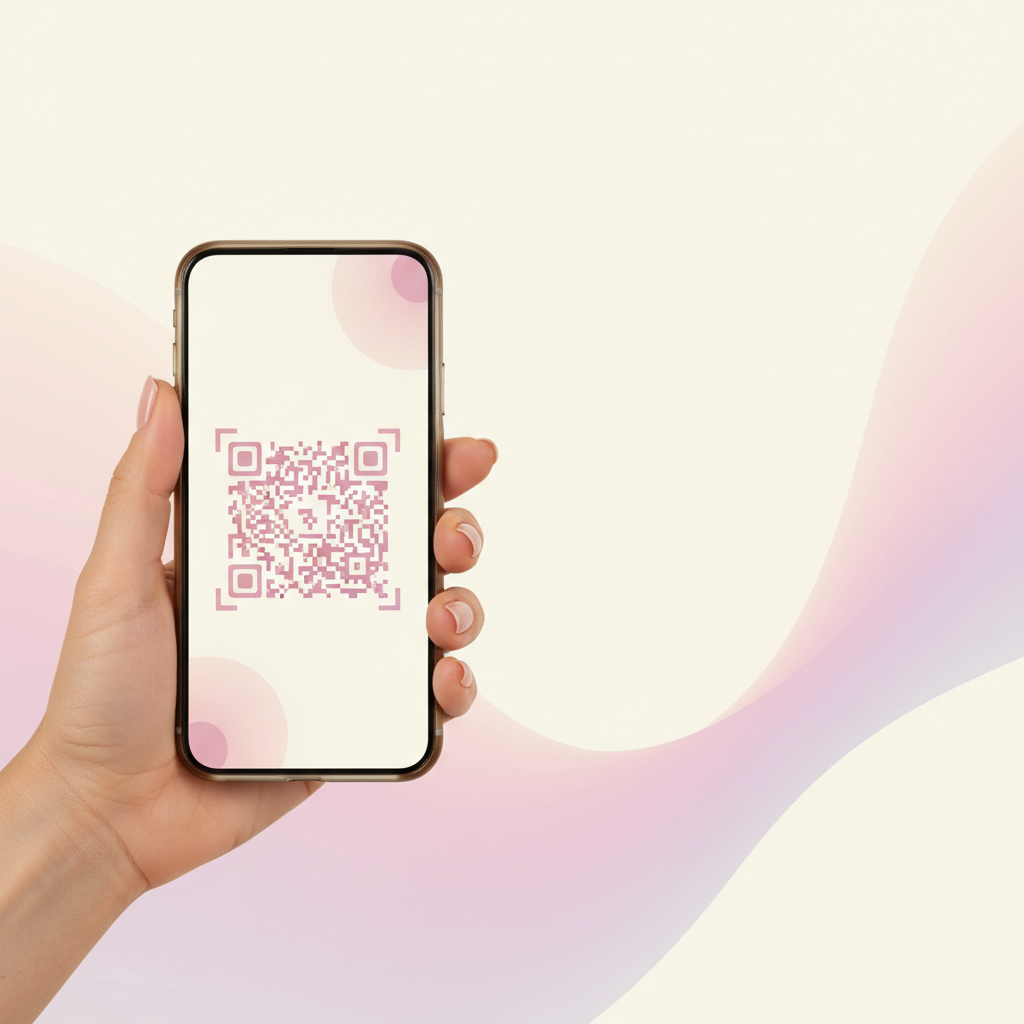 Mão segurando celular com QR